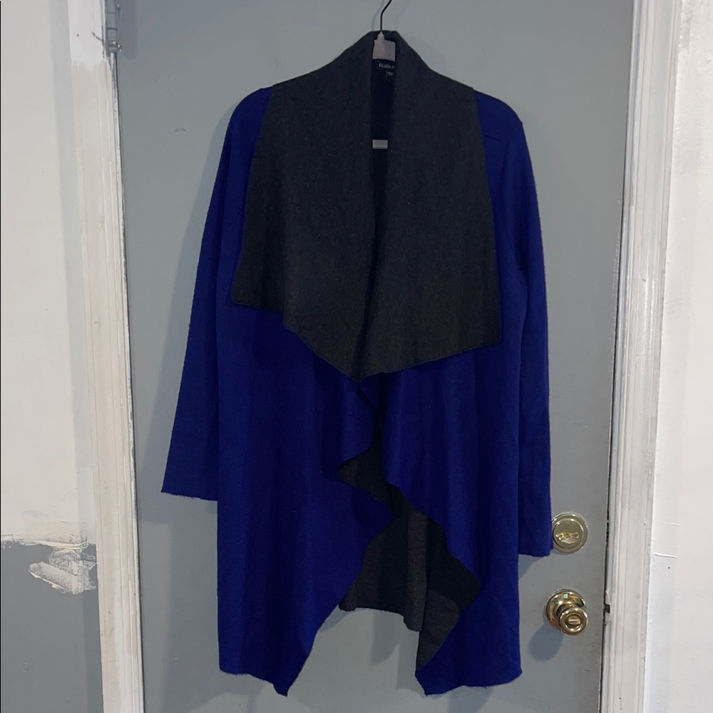 Eileen Fisher Womens Mohair Wool Cotton‎ Blend Blue Ultma Cascading Cardigan L